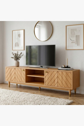 Masívna TV komoda Jessica 179 cm s frézovaným vzorom rybej kosti